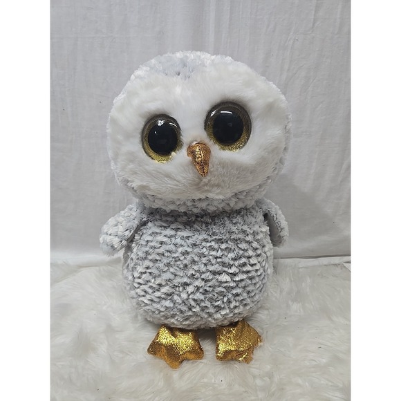 Ty Beanie Boos Owlette The Owl Large 17" Stuffed Animal Big Eyes Soft Gray 2022 - Picture 1 of 6